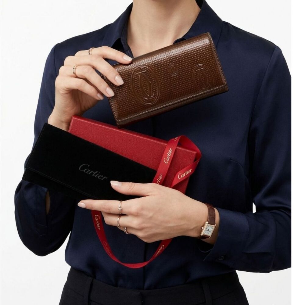 Auth Cartier Happy Birthday Bifold Patent Leather Wallet – Bronze/Copper